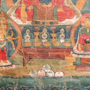 Een 'Medicijn Boeddha' thangka, Tibet, 17/18e eeuw — foto 6