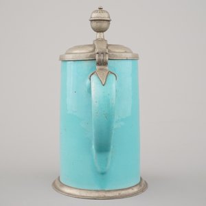 Een monochroom turquoise bierpul met tinnen deksel, 18e, Bunzlau (?) — foto 3
