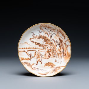 Een ongewoon Chinees bord met sepia decor, zes-karaktermerk, Qianlong/Jiaqing — foto 1
