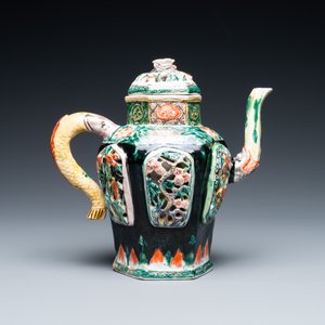 Een opengewerkte Chinese verte biscuit theepot met deksel, Kangxi — foto 4