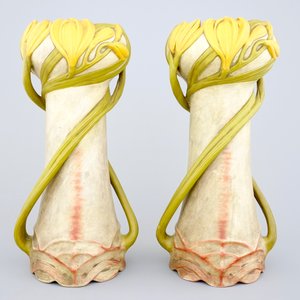 Een paar Art Nouveau vazen als zonnebloemen, Julius Dressler, Oostenrijk — foto 3