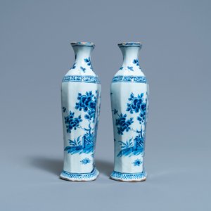 Een paar blauw-witte Delftse vaasjes en een polychroom pauwenstaart bordje, 18e eeuw — foto 7