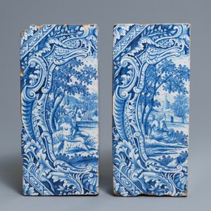 Een paar blauw-witte mythologische hoektegels van een kacheloven, Hamburg, Duitsland, 18e eeuw — foto 2