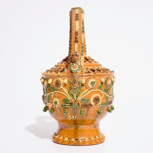 Een paar cache-pots "Oost West Thuis Best", een paar hanglampen en een vuurkorfje in Vlaams aardewerk, 20e eeuw — foto 5
