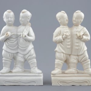 Een paar Chinese blanc de Chine groepjes van de Hoho-broers, Kangxi — foto 2