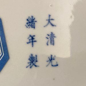 Een paar Chinese blauw-witte borden met kraanvogels, trigrammen en een draak, Guangxu merk en periode — foto 27