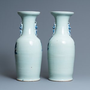 Een paar Chinese blauw-witte celadon vazen met fazanten, 19e eeuw — foto 3