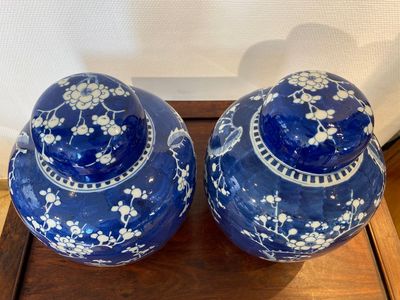 Een paar Chinese blauw-witte dekselpotten, 19e eeuw — foto 4