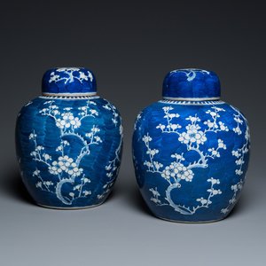 Een paar Chinese blauw-witte dekselpotten, 19e eeuw — foto 1