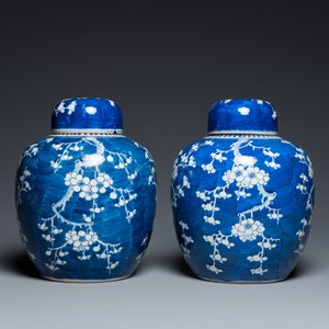 Een paar Chinese blauw-witte dekselpotten, 19e eeuw — foto 3
