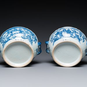 Een paar Chinese blauw-witte dekselterrines met vrouwen in een tuin, Qianlong — foto 6