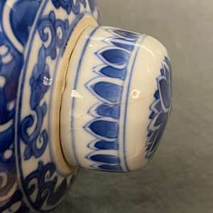 Een paar Chinese blauw-witte dekselvazen met floraal decor, Kangxi — foto 11