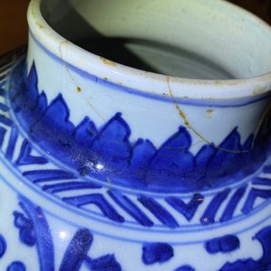 Een paar Chinese blauw-witte dekselvazen met lotusslingers, Kangxi — foto 17