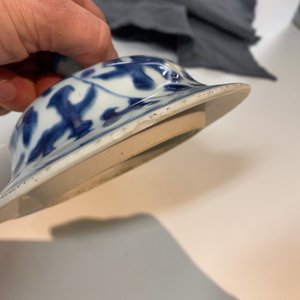 Een paar Chinese blauw-witte dekselvazen met pioenslingers, Kangxi — foto 11