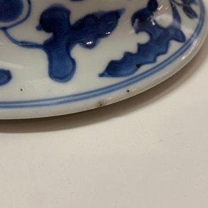 Een paar Chinese blauw-witte dekselvazen met pioenslingers, Kangxi — foto 9
