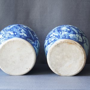 Een paar Chinese blauw-witte dekselvazen met vogels bij rotsen, Kangxi — foto 20