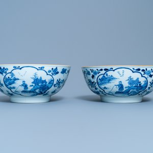 Een paar Chinese blauw-witte kommen met vissers, Qianlong — foto 4