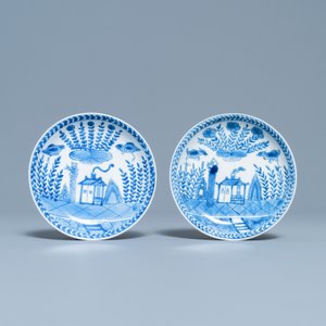Een paar Chinese blauw-witte koppen en schotels, Kangxi — foto 2