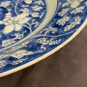 Een paar Chinese blauw-witte schotels met floraal decor, Kangxi — foto 6