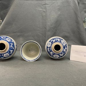 Een paar Chinese blauw-witte theebussen en een beker op voet, Kangxi — foto 17
