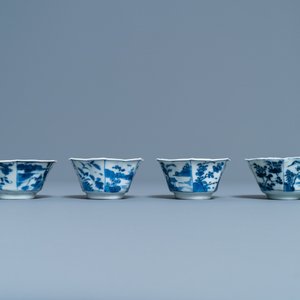 Een paar Chinese blauw-witte vazen, een lotusvormige schotel en vier koppen, Kangxi — foto 11