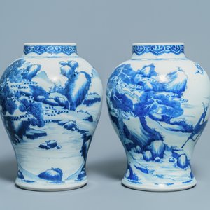 Een paar Chinese blauw-witte vazen met herten en kraanvogels, Kangxi — foto 4