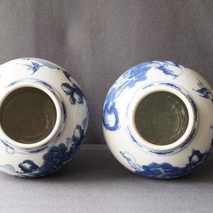 Een paar Chinese blauw-witte vazen met herten en kraanvogels, Kangxi — foto 9