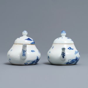 Een paar Chinese blauwwitte 'Bleu de Hue' theepotten voor de Vietnamese markt, 19e eeuw — foto 3