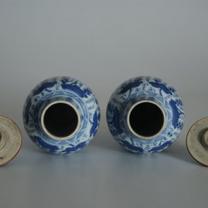 Een paar Chinese blauwwitte dekselvazen met druiventrossen, Kangxi — foto 11