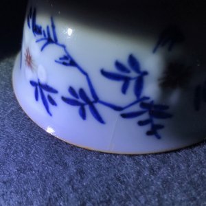 Een paar Chinese blauwwitte en onderglazuur rode koppen en schotels met vogels en bloemen, Kangxi — foto 11
