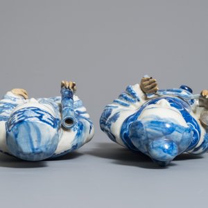Een paar Chinese blauwwitte figuren, mog. voor de Vietnamese markt, 19e eeuw — foto 6