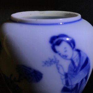 Een paar Chinese blauwwitte miniatuur dekselvaasjes of theebusjes, Kangxi — foto 10