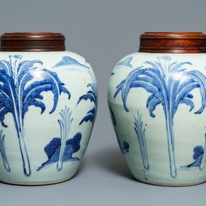 Een paar Chinese blauwwitte potten met een kylin, Transitie periode — foto 3