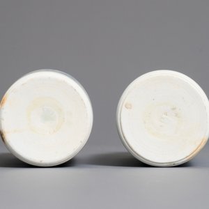 Een paar Chinese blauwwitte rouleau vazen met floraal decor, Hatcher cargo, Transitie periode — foto 5