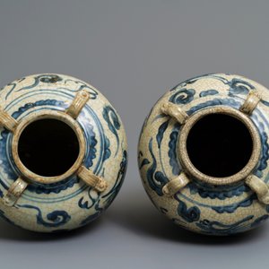 Een paar Chinese blauwwitte Swatow potten, Ming — foto 5