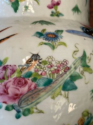 Een paar Chinese Canton famille rose kwispedoors met draken, vogels, vlinders en bloemen, 19e eeuw — foto 11