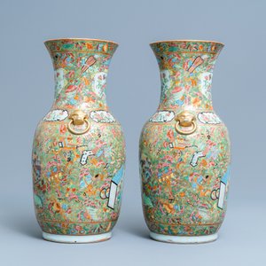 Een paar Chinese Canton famille rose vazen met decor van antiquiteiten, 19e eeuw — foto 4