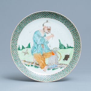 Een paar Chinese Canton famille verte schotels, 19e eeuw — foto 2