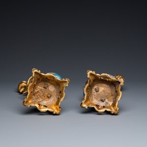 Een paar Chinese cloisonné kraanvogels met vergulde bronzen kandelaars, 18/19e eeuw — foto 7