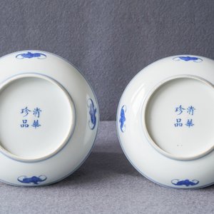 Een paar Chinese doucai bordjes met eenden in een lotusvijver, vier-karaktermerk, Republiek — foto 4