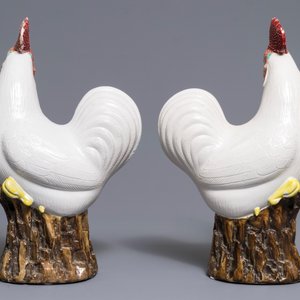 Een paar Chinese exportporseleinen modellen van hanen, 19e eeuw — foto 4