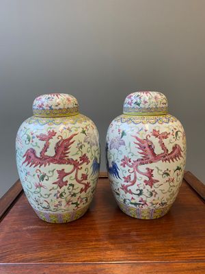 Een paar Chinese famille rose dekselpotten met feniksen, Ji Xiang Ru Yi 吉祥如意 merk, 19e eeuw — foto 4