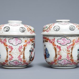 Een paar Chinese famille rose dekselpotten, Yongzheng/Qianlong — foto 4