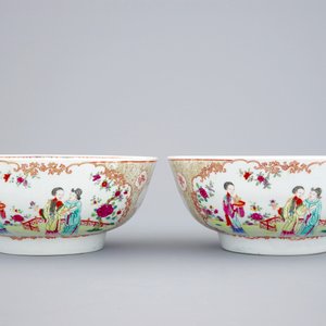 Een paar Chinese famille rose export porselein kommen, Qianlong, 18e eeuw — foto 2