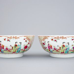Een paar Chinese famille rose export porselein kommen, Qianlong, 18e eeuw — foto 4