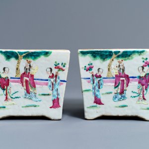 Een paar Chinese famille rose jardinières en een paar celadon kommen, 19e eeuw — foto 10