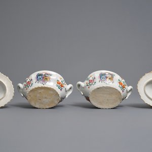 Een paar Chinese famille rose terrines op schotels voor de Nederlandse markt, wapen van Nauta Beuckens en Swalue, Qianlong — foto 10