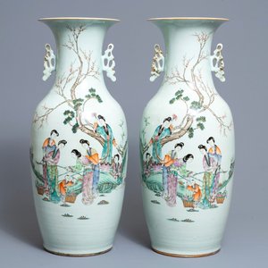 Een paar Chinese famille rose vazen, 19/20e eeuw — foto 1