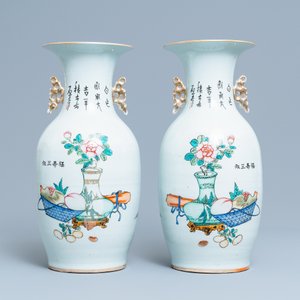 Een paar Chinese famille rose vazen met tweezijdig decor, 19/20e eeuw — foto 3