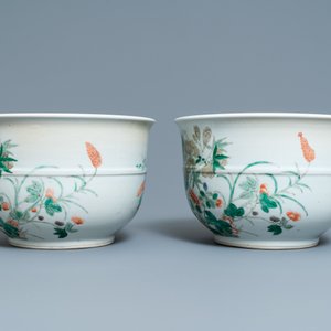 Een paar Chinese famille verte jardinières, 19e eeuw — foto 4